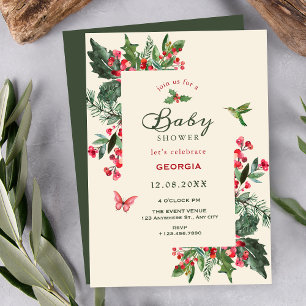 Beeren Zweig floral Baby-Party Einladung