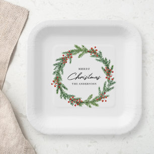 Beerenkranz Familienname Weihnachtsfeier Pappteller