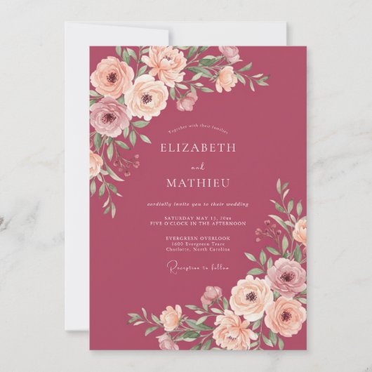 Beerenreicher Romantischer Hochzeit Einladung (Vorderseite)