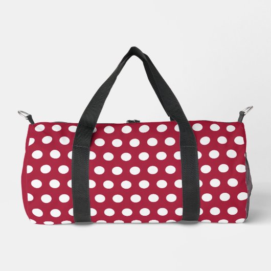 Beerenrotes Weißes Punkte-Muster-Design Duffle Bag (Vorderseite)
