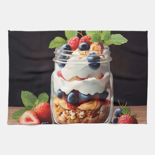 Beerenschichtdessert im Glasbehälter Geschirrtuch (Horizontal)