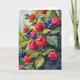 Beerenstrauch Himbeeren Brombeeren Aquarell Obst Karte