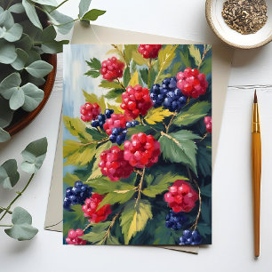 Beerenstrauch Himbeeren Brombeeren Wasserfarbe Obs Postkarte