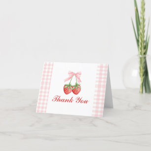 Beerensüße Erdbeer-Geburtstag Rosa Schleife Gingha Dankeskarte