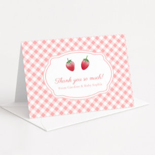 Beerensüße Erdbeeren und rosa-weiß kariert Dankeskarte