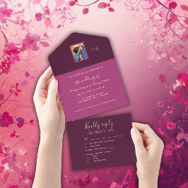 Beerenton Romantisches Paar Foto Monogramm All In One Einladung