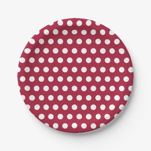 Beerrote Weiß gepunktete Musterdesign Pappteller (Vorderseite)