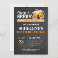 Beers and Beers 100. Geburtstagseinladungskarte