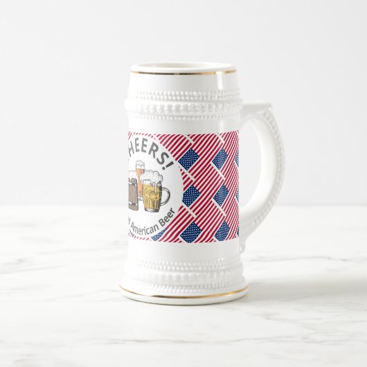 Beers Cheers USA FLAG American Customized Cartoon Bierglas (VorderseiteRechts)