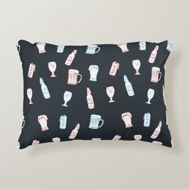 Beers Rustic Hand Drawn Whimsical Beer Man Cave Dekokissen (Vorderseite)
