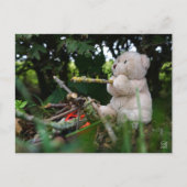 Beertje dat bij kampvuur zit. postkarte (Vorderseite)