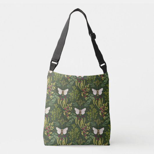Bees and Foliage Crossbody Bag Tragetaschen Mit Langen Trägern (Vorderseite)