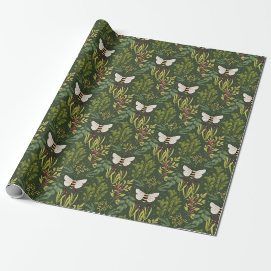 Bees and Foliage Wrapping Paper Geschenkpapier (Ungerollt)