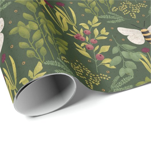 Bees and Foliage Wrapping Paper Geschenkpapier (Rolleneckpunkt)