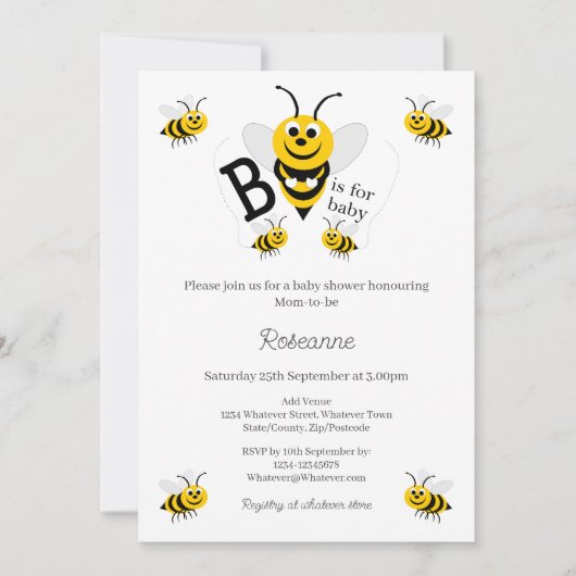 Bees Baby Shower Einladung (Vorderseite)