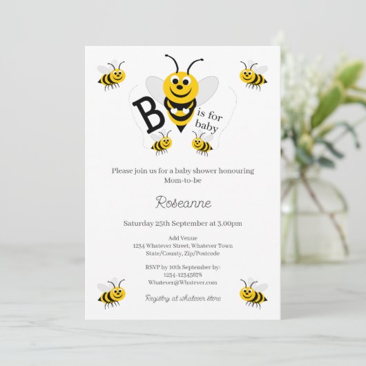 Bees Baby Shower Einladung (Stehend Vorderseite)