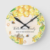 Bees honey yellow florals family monogram runde wanduhr (Vorderseite)