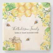 Bees honey yellow florals family monogram steinuntersetzer (Vorderseite)