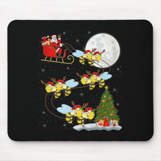 Bees Santa Sleigh Flying Funny Magical Christmas P Mousepad (Vorne)