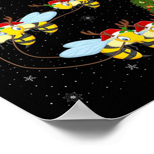 Bees Santa Sleigh Flying Funny Magical Christmas P Poster (Ecke)