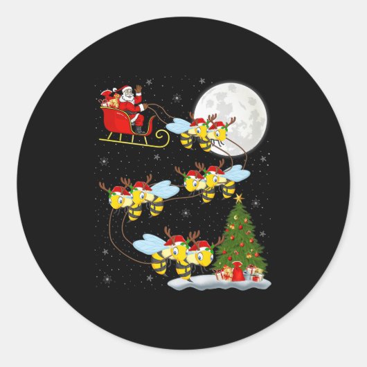 Bees Santa Sleigh Flying Funny Magical Christmas P Runder Aufkleber (Vorderseite)