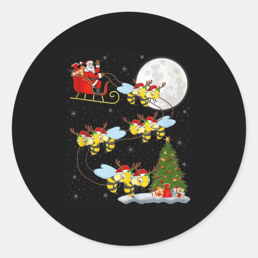 Bees Santa Sleigh Flying Funny Magical Christmas T Runder Aufkleber (Vorderseite)