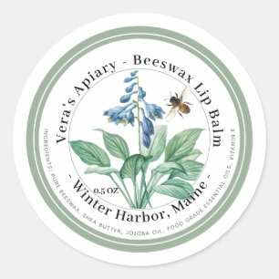 BeesWachs Lip Balm Label mit Blauen Blumen und Bie Runder Aufkleber