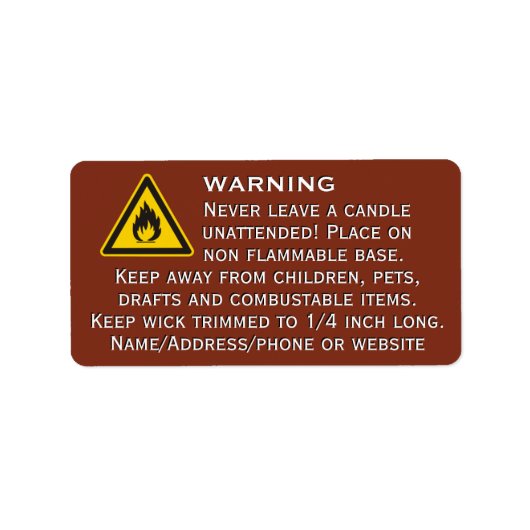 Beeswax Candle Red Warning Label Adressaufkleber (Vorne)