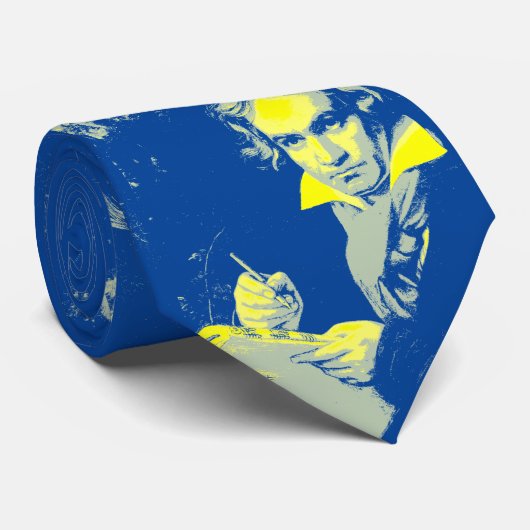 Beethoven-Gelb auf blauer klassische Krawatte (Gerollt)