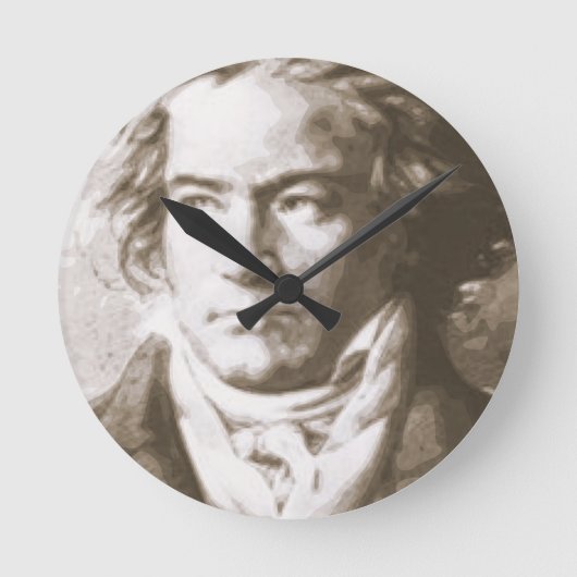 Beethoven in Sepia Runde Wanduhr (Vorderseite)