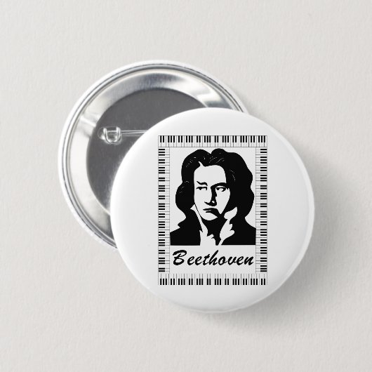 Beethoven-Portrait mit Klaviertastatur Button (Vorne & Hinten)
