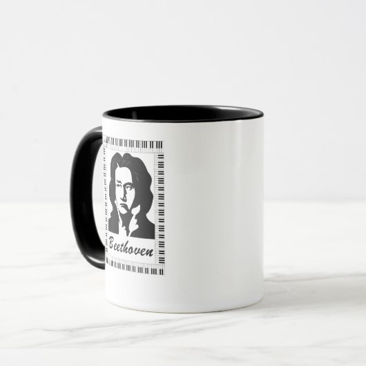 Beethoven-Portrait mit Klaviertastatur Tasse (Vorderseite Links)