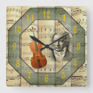 Beethoven ~ Symphony Orchestra ~ Cello ~ Quadratische Wanduhr
