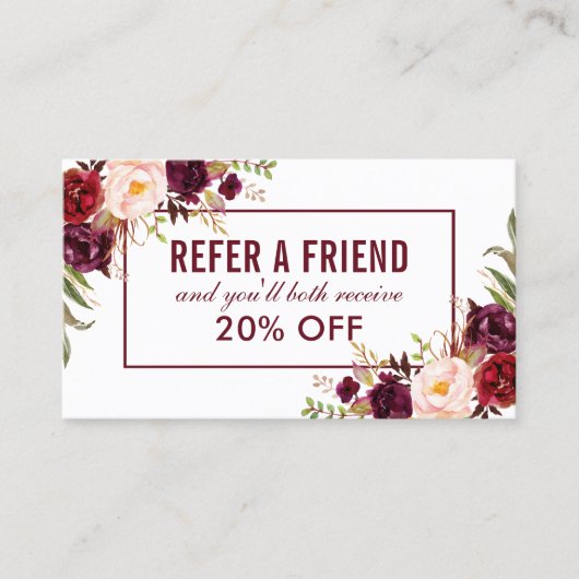 Befassung mit Burgundy Floral Elegant Visitenkarte (Vorderseite)