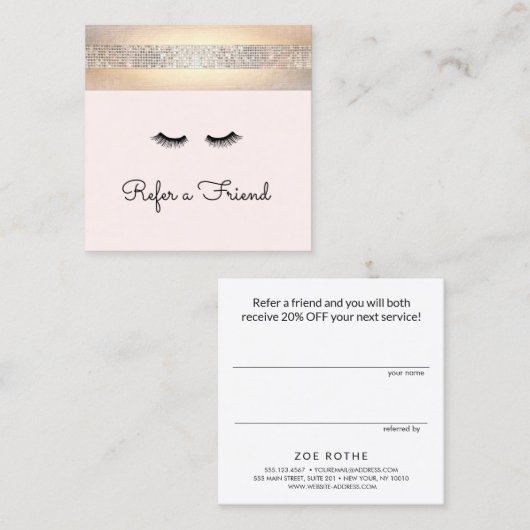 Befassung mit Sequin und Gold Pink Eyelash Extensi Empfehlungskarte (Vorne/Hinten)
