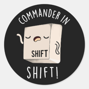 Befehlshaber von Shirt Funny Keyboard Pun Dark BG Runder Aufkleber
