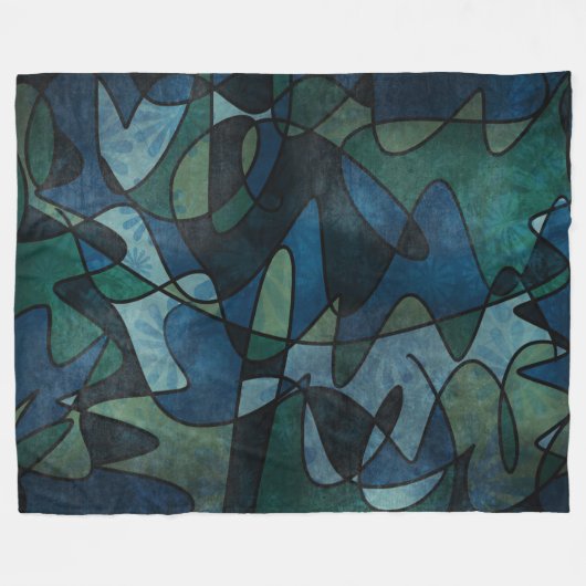 Beflecktes Glas-abstrakte Kunst blaues Fleecedecke (Vorderseite (Horizontal))