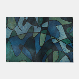 Beflecktes Glas-abstrakte Kunst blaues Fußmatte