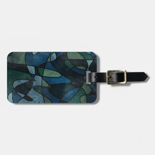 Beflecktes Glas-abstrakte Kunst blaues Gepäckanhänger (Vorderseite horizontal)