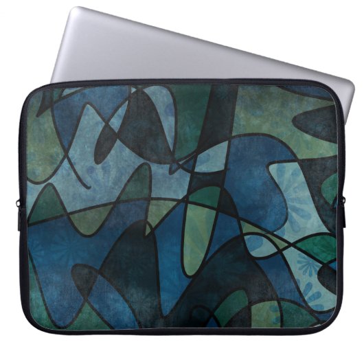 Beflecktes Glas-abstrakte Kunst blaues Laptopschutzhülle (Vorderseite)