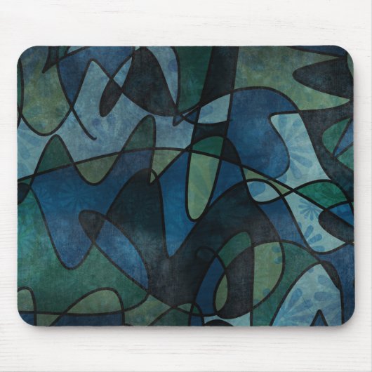 Beflecktes Glas-abstrakte Kunst blaues Mousepad (Vorne)