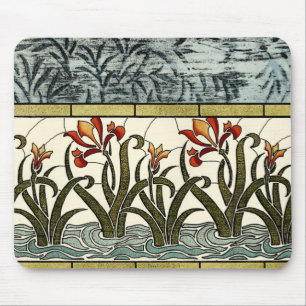 Beflecktes Glas-Blumen mit TAN-Grenze Mousepad