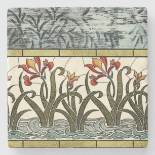 Beflecktes Glas-Blumen mit TAN-Grenze Steinuntersetzer