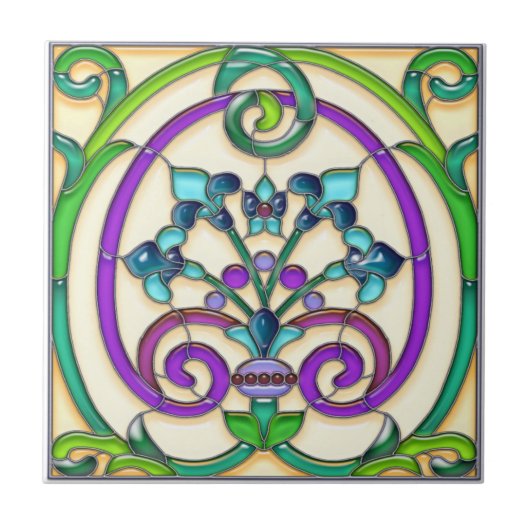 Beflecktes Glas Kunst Deco Fleur de Lys Fliese (Vorderseite)