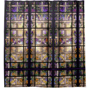 Beflecktes Glas-Kunst Nouveau Blumen-Duschvorhang Duschvorhang