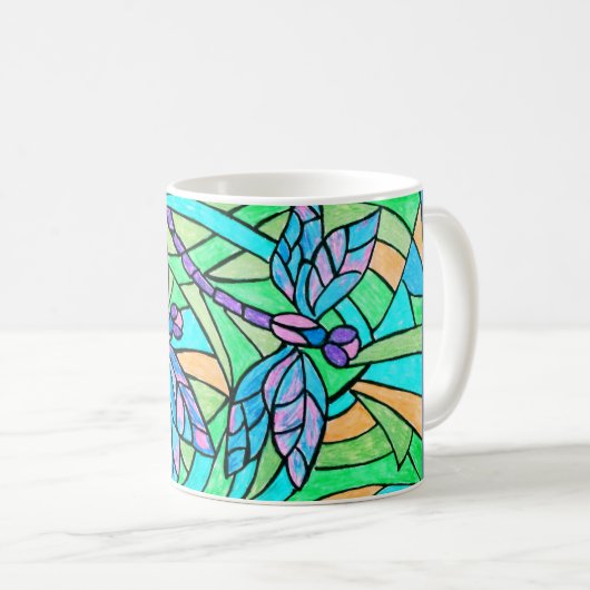 Beflecktes Glas-Libellen-Tasse Kaffeetasse (VorderseiteRechts)