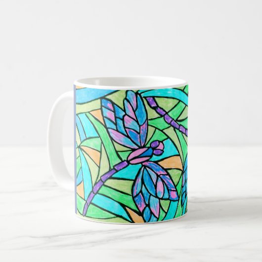 Beflecktes Glas-Libellen-Tasse Kaffeetasse (Vorderseite Links)