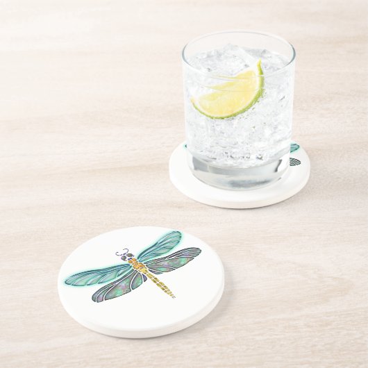 Beflecktes Glas-u. Ohrschnecken-Muschel-Libelle Getränkeuntersetzer (Seite)