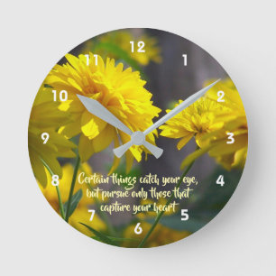 Befolgen Sie Ihre Herz-Blume Inspiration Zitat Runde Wanduhr