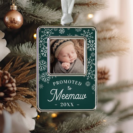 Befördert nach Meemaw | Baby Foto Oma Rahmen-Ornament Silber